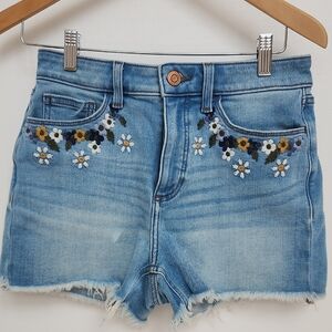 Lauren Conrad High Rise Cut Off Denim Floral Embroidered Women’s Shorts - Size 4